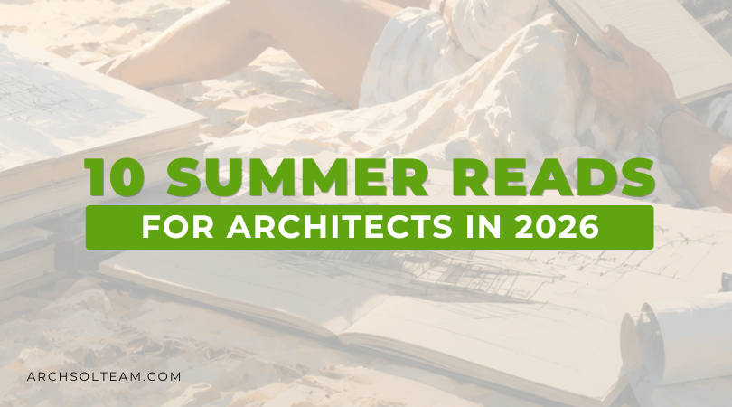 Summer reading for architects relaxing on the beach with architecture books and sketchbooks
